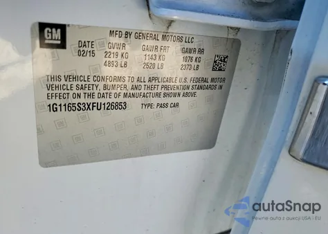 2015 Chevrolet Impala Ltz z USA, uszkodzony, nr VIN 1G1165S3XFU126853